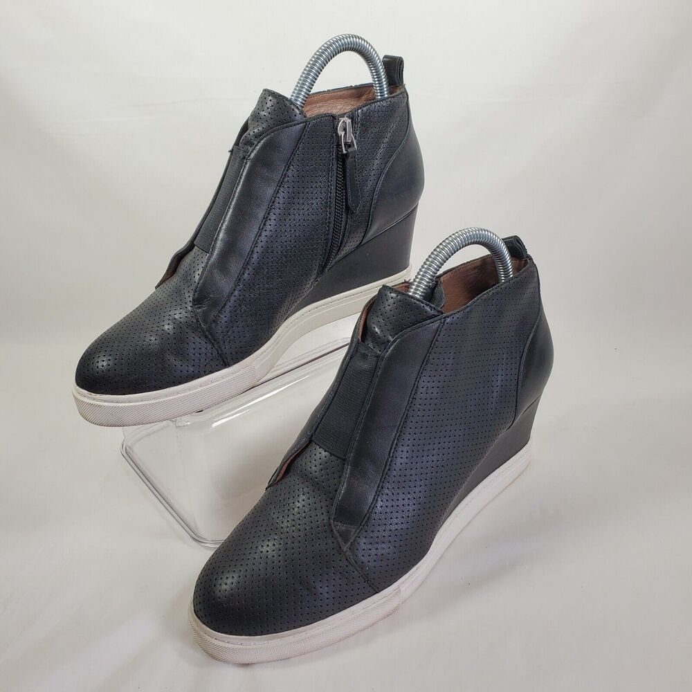 Linea Paolo Felicia Platform Wedge Sneaker Bootie Wmn 7.5 M Black Leather Zipper